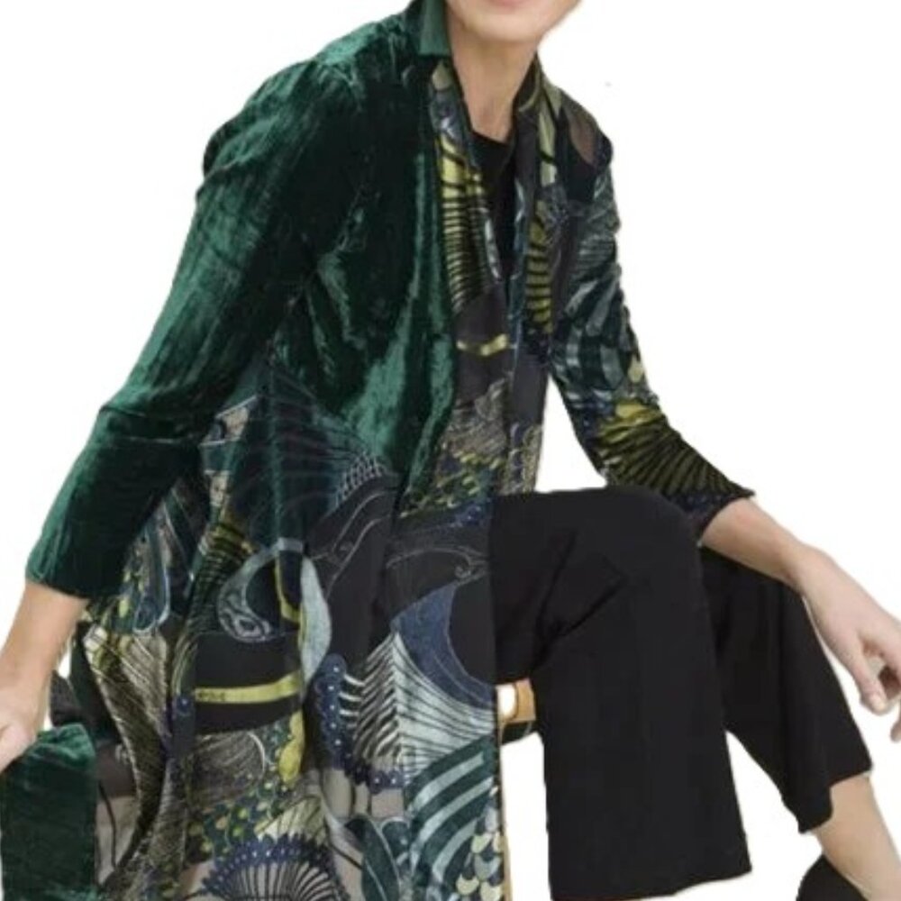 LAST CHANCE CHICO'S TRAVELER'S COLLECTION VELVET BURNOUT KIMONO JACKET DUSTER 0P - Picture 3 of 8